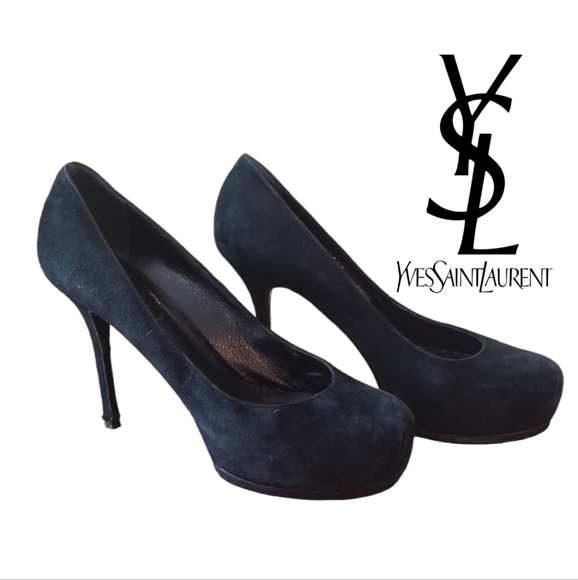 YSL Yves Saint Laurent Tribtoo Black Suede Leather Platform Pump - Picture 3 of 16